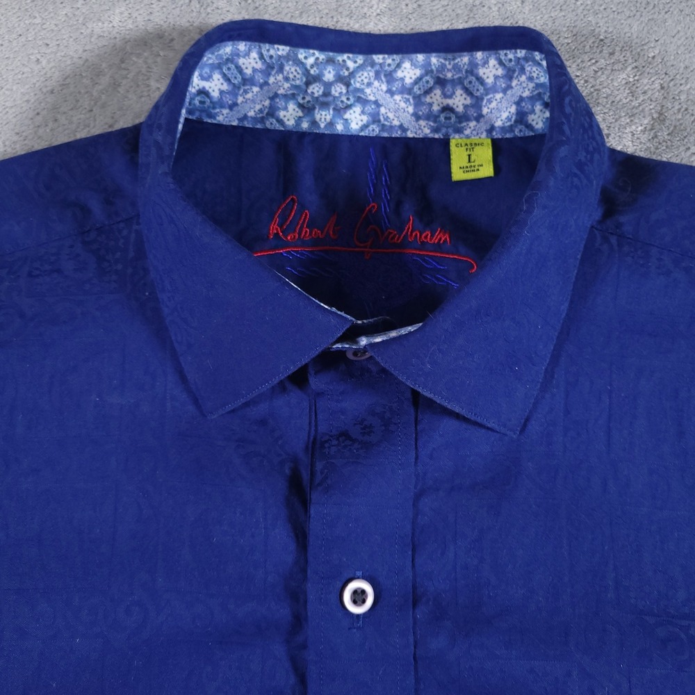 Robert Graham Shirt Mens Large Blue Jacquard Paisley Classic Fit Button Cotton‎ - Picture 4 of 9